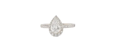 1.46ct Lab Grown Pear cut Diamond & Platinum Halo Solitaire Ring 5.3g