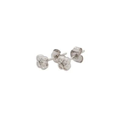 0.25ct Natural Diamond & 18ct White Gold Clover Style Stud Earrings 1.0g
