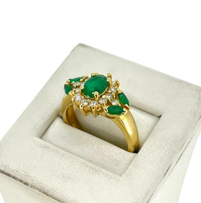 1.40ct Emerald & 0.80ct Diamond Dress Ring 14ct Gold 5.2g