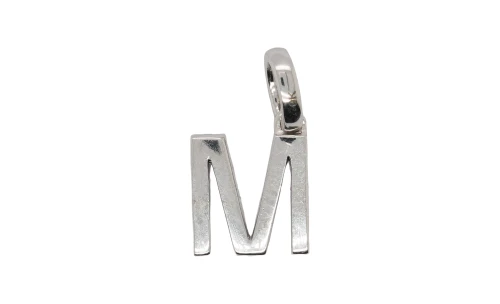 0.10ct Natural Diamond & 9ct White Gold - Initial M Pendant (17.5mm x 8.0mm) 16/18Inch-1.5g