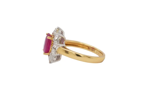 1.94ct Ruby & 1.36ct Diamond Halo/Cluster Ring- 18ct Gold 5.51g