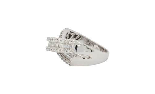 1.41ct Natural Diamond & 18ct White Gold 15mm Cross Over Dress Ring 11.6g