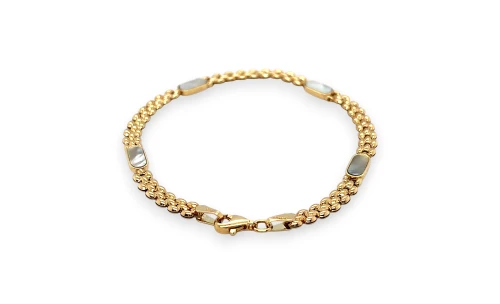 9ct Gold & Mother of Pearl 4.5mm Panthere Style Bracelet 7.0 Inch 4.6g