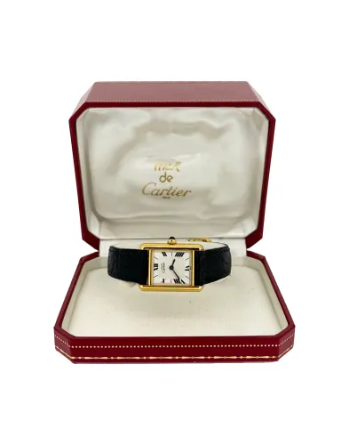 Vintage Cartier Tank -Silver with Gold Plate/Leather ( Crica 1985) Model:1613