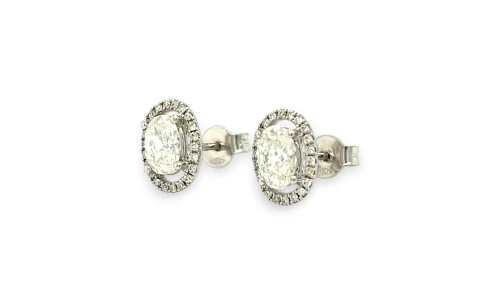 2.00ct Natural Diamond & 18ct White Gold Oval Halo Stud Earrings (10.3 x 8.0mm) 2.5g