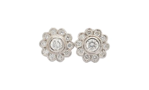 0.68ct Natural Diamond & 18ct White Gold 9.0mm Fancy Halo/Stud Earrings 2.5g