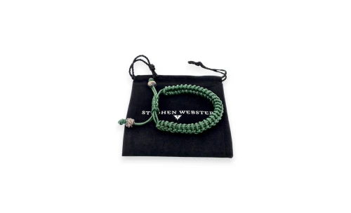 Stephen Webster - Silver & Black Rhodium Green Leather Bracelet - Upto 8Inch