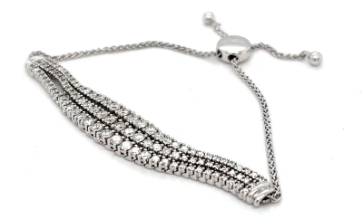 3.00ct Diamond & 10ct White Gold Triple Row Adjustable Tennis Bracelet 14.9g