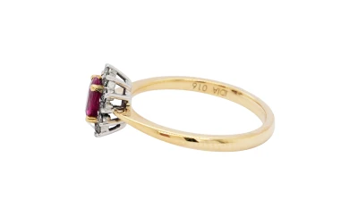 0.40ct Ruby & 0.16ct Diamond Halo Ring-18ct Gold 2.99g