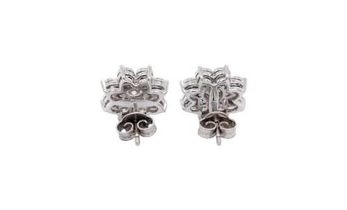 1.00ct Natural Diamond & 9ct White Gold 13mm Illusion Set Flower Stud Earrings 3.8g