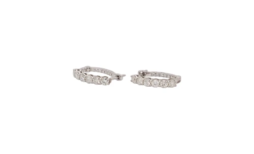 1.29ct Natural Diamond & 18ct White Gold Oval Hoop Earrings 3.35g