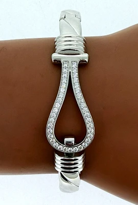 Silver & Cubic Zirconia Fancy Swirl Bangle 34.54g 7 Inch