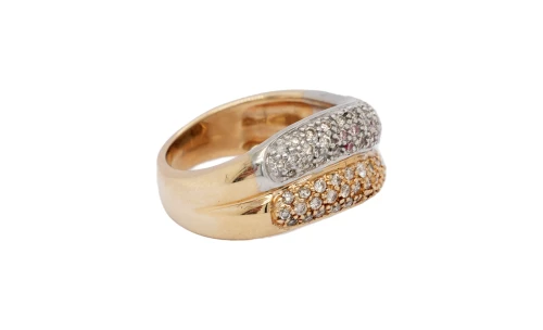 0.75ct Diamond & 2 Tone 9ct Gold Wavey Dress Ring/Band 7.3g