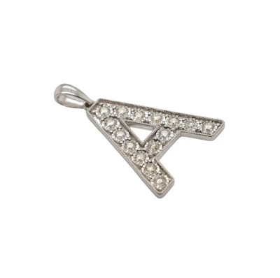 0.81ct Natural Diamond & 9ct White Gold -Initial A- Pendant (34.5mm x 28.00mm) 4.15g