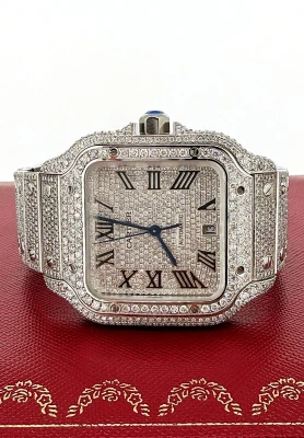 Santos De Cartier 38mm Stainless Steel -FULL DIAMOND - 2025 Box & Papers Model: WSSA-0018