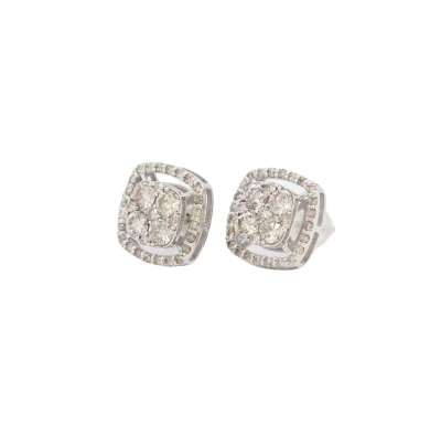 1.20ct Natural Diamond & 18ct White Gold Cluster/Halo Stud Earrings 2.2g