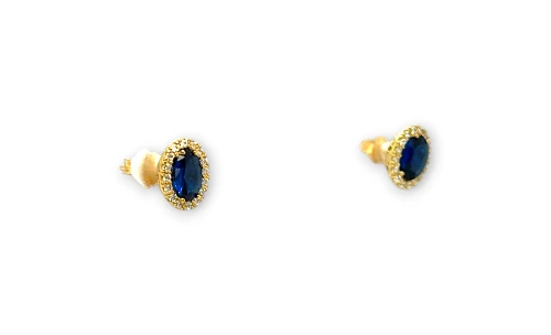9ct Gold - Blue & White CZ Halo Stud earrings (10 x 8.0mm) 1.6g