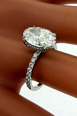 3.45ct Lab Grown Diamond & Platinum Solitaire Ring ( Hidden Halo ) 4.3g