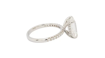 3.30ct Lab Grown Emerald Cut Diamond & Platinum Solitaire Ring (Hidden Halo) 4.69g