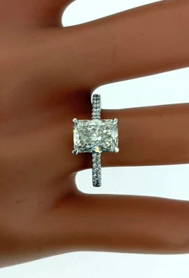 2.37ct Lab Grown Radiant Cut Diamond & Platinum Solitaire Ring 4.3g