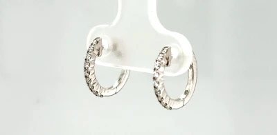 0.17ct Diamond & 9ct White Gold Small Diamond Hoop Earrings 1.3g