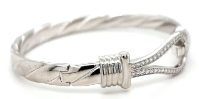 Silver & Cubic Zirconia Fancy Swirl Bangle 34.54g 7 Inch