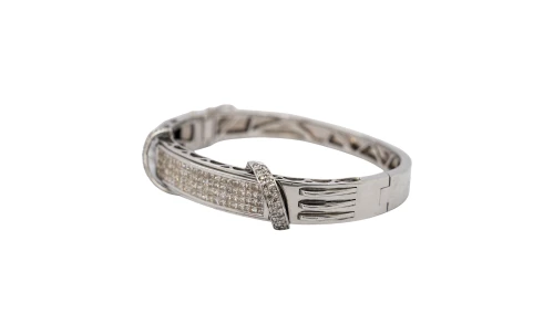 4.00ct Natural Diamond & 14ct White Gold 16.5mm Bangle 7.5 Inch - 45.17g