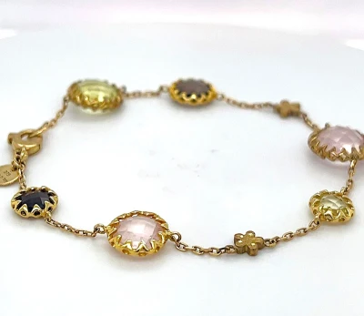 6.50ct Multi Gem Stone & 9ct Gold Fancy Bracelet 6.6g 7.5inch