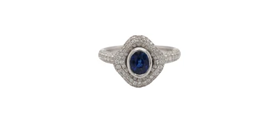 0.80ct Sapphire & 1.05ct Diamond Halo/Solitaire Ring -18ct White Gold 5.43g