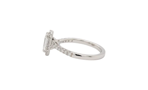 1.58ct Lab Grown Emerald Cut Diamond & Platinum Halo Solitaire Ring 5.7g