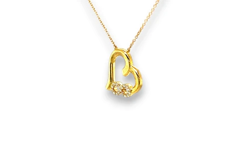 0.08ct Natural Diamond & 9ct Gold Heart Pendant 16/18 Inch - 2.94g
