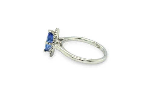 0.85ct Natural Tanzanite & Diamond ( Marquise Cut) Halo Solitaire Ring - 18ct White Gold 3.2g
