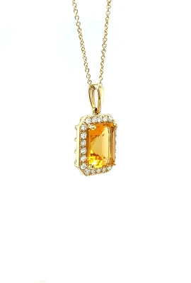 2.00ct Citrine & 0.30ct Diamond Pendant -9ct Gold 16/18Inch 2.78g
