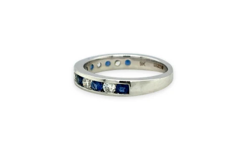 0.88ct Natural Sapphire & Diamond Eternity/Wedding Band 9ct White Gold 3.08g