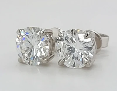 4.03ct Lab Grown Diamond & Platinum Solitaire Stud Earrings 5.0g