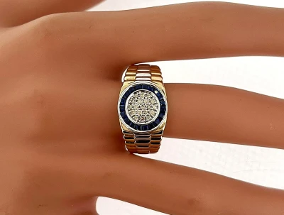 0.25ct Sapphire & 0.23ct Diamonds Gents Ring - 9ct Gold 7.4g