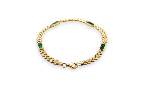 9ct Gold & Green Malachite 4.5mm Panthere Link Bracelet 7 Inch 4.8g