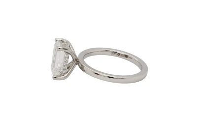 3.14ct Lab Grown Emerald Diamond & Platinum Solitaire Ring (Hidden Halo) 6.66g