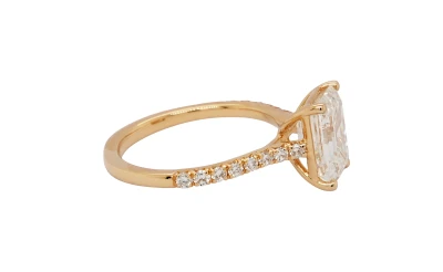 3.30ct Lab Grown Emerald Cut Diamond & 18ct Gold Solitaire Ring 4.03g