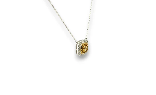 0.40ct Yellow & White Diamond Pendant 18ct White Gold 1.8g 16inch