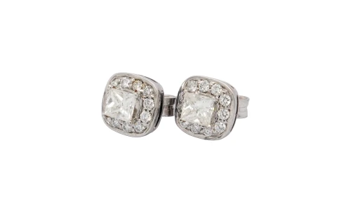 0.61ct Natural Diamond & 18ct White Gold 7.0mm Halo Stud Earrings 2.12g