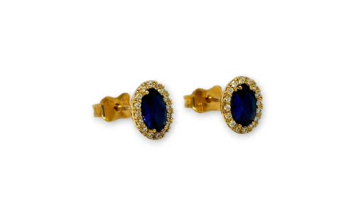 9ct Gold - Blue & White CZ Halo Stud earrings (10 x 8.0mm) 1.6g