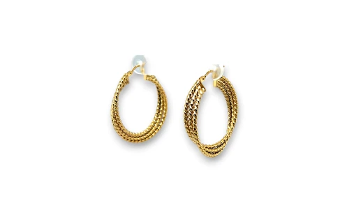 9ct Gold 28mm Triple layer Ribbed Hoop Earrings 1.9g