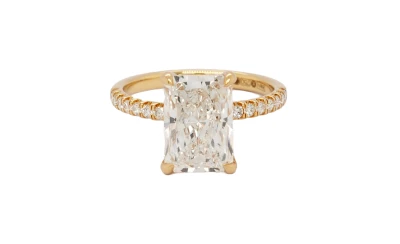 3.38ct Lab Grown Radiant Cut Diamond & 18ct Gold Solitaire Ring (Hidden Halo) 3.37g