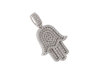 1.39ct Natural Diamond & 10ct White Gold HAMSA HAND Pendant 6.99g