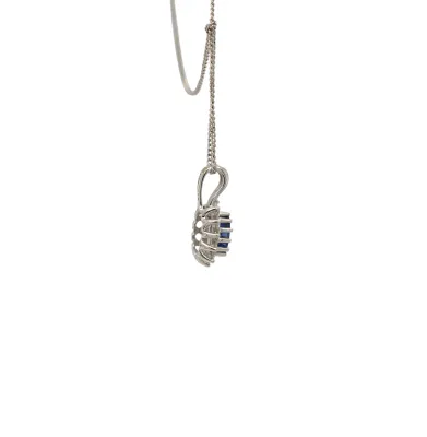 0.40ct Sapphire & 0.25ct Diamond Pendant- 18ct White Gold ( 15.0 x 8.3mm )-18 Inch 2.2g