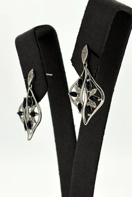 0.72ct Sapphire & 0.10ct Diamond Drop Earrings 9ct White Gold 3.37g