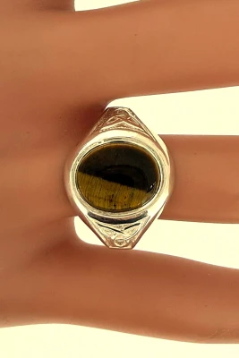 Tigers Eye & Sterling Silver Signet Ring 6.9