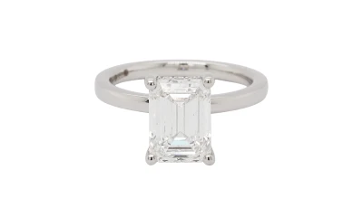 3.14ct Lab Grown Emerald Diamond & Platinum Solitaire Ring (Hidden Halo) 6.66g