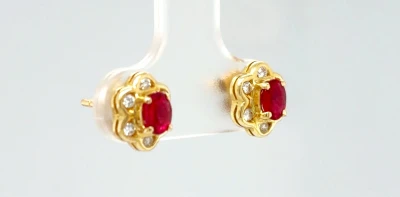 0.50ct Ruby & 0.12ct Diamond Stud Earrings - 18ct Gold 2.0g